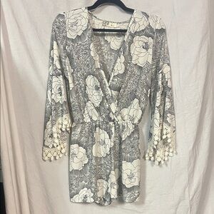 Floral Wrap romper with Lace Trim sleeves